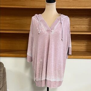 Jane + Delancey Pink waffle Knit light weight hooded shirt